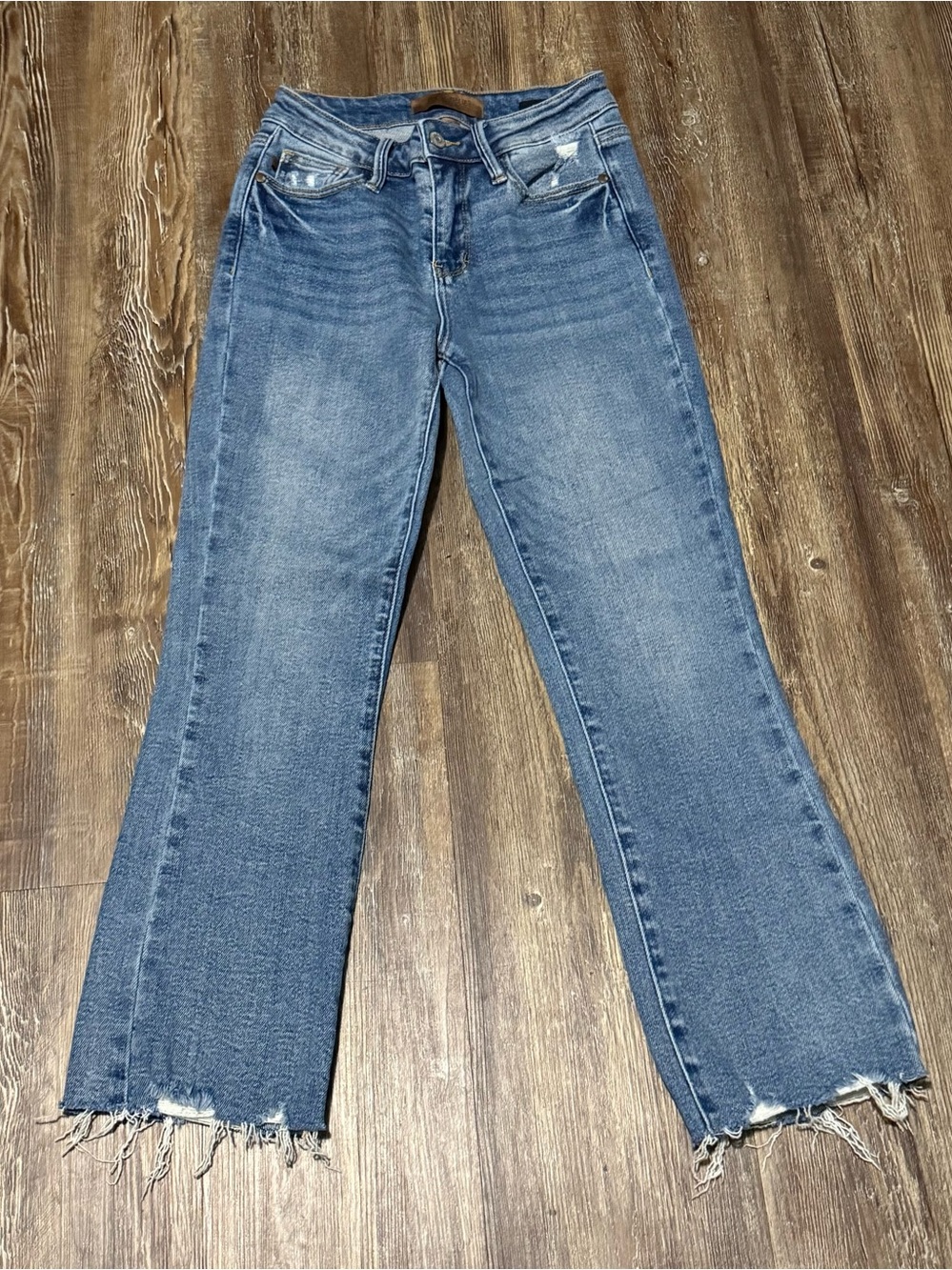 Judy Blue Kick Flare Jeans Women's 0/24 Frayed Hem Mid Rise Cropped Denim